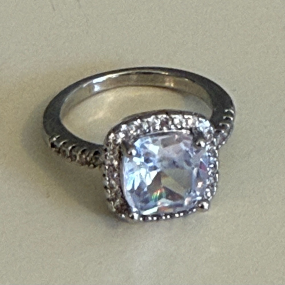 Sterling Silver Cushion-Cut Halo Ring - Clear Stone, Size 5